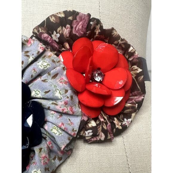 Colourful 3D Floral Red Navy Yellow Belt Sash Wedding Bridal Ribbon Tie Spring